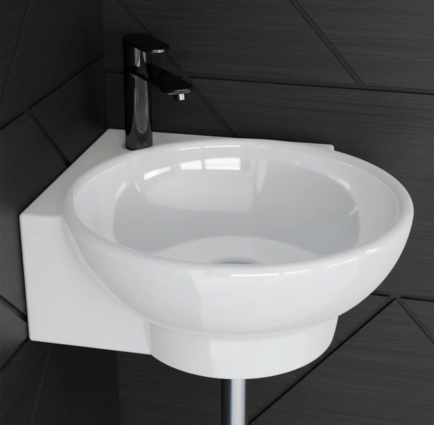 Foxx Sanitaryware Ceramic Premium High Gloss White Wash basin for Bathroom, Hotels, Kitchen Round Corner - Diamond White Corner Basin