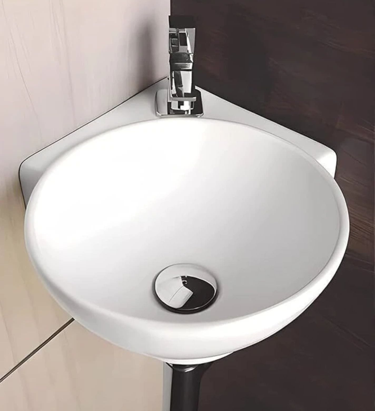 Foxx Sanitaryware Ceramic Premium High Gloss White Wash basin for Bathroom, Hotels, Kitchen Round Corner - Diamond White Corner Basin