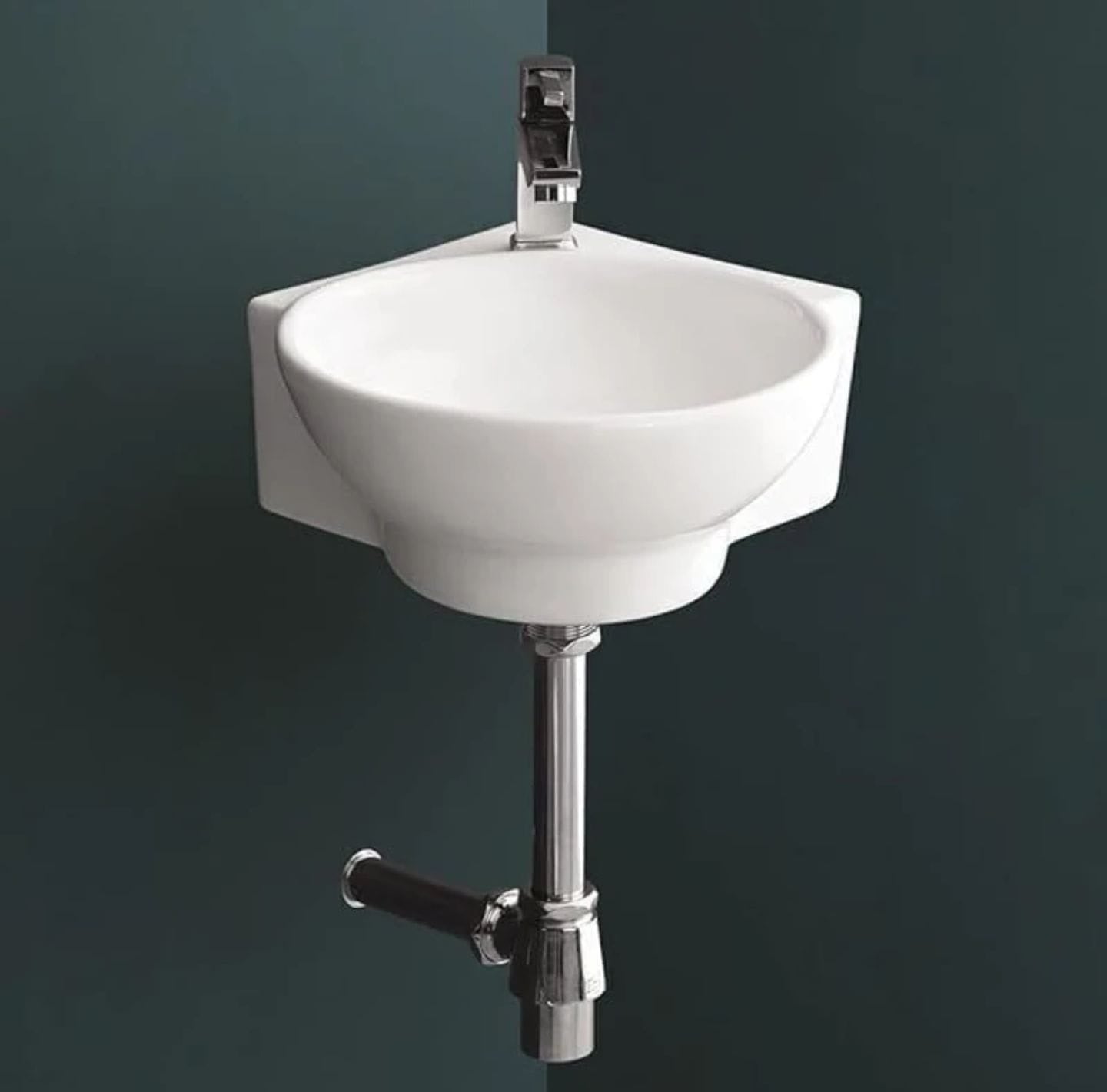 Foxx Sanitaryware Ceramic Premium High Gloss White Wash basin for Bathroom, Hotels, Kitchen Round Corner - Diamond White Corner Basin