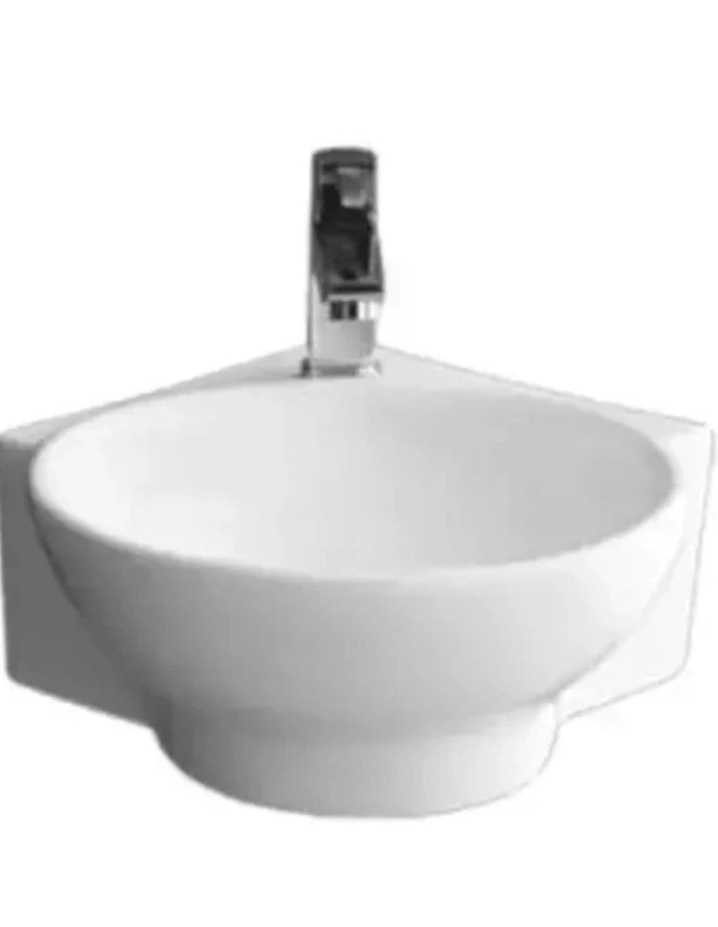 Foxx Sanitaryware Ceramic Premium High Gloss White Wash basin for Bathroom, Hotels, Kitchen Round Corner - Diamond White Corner Basin