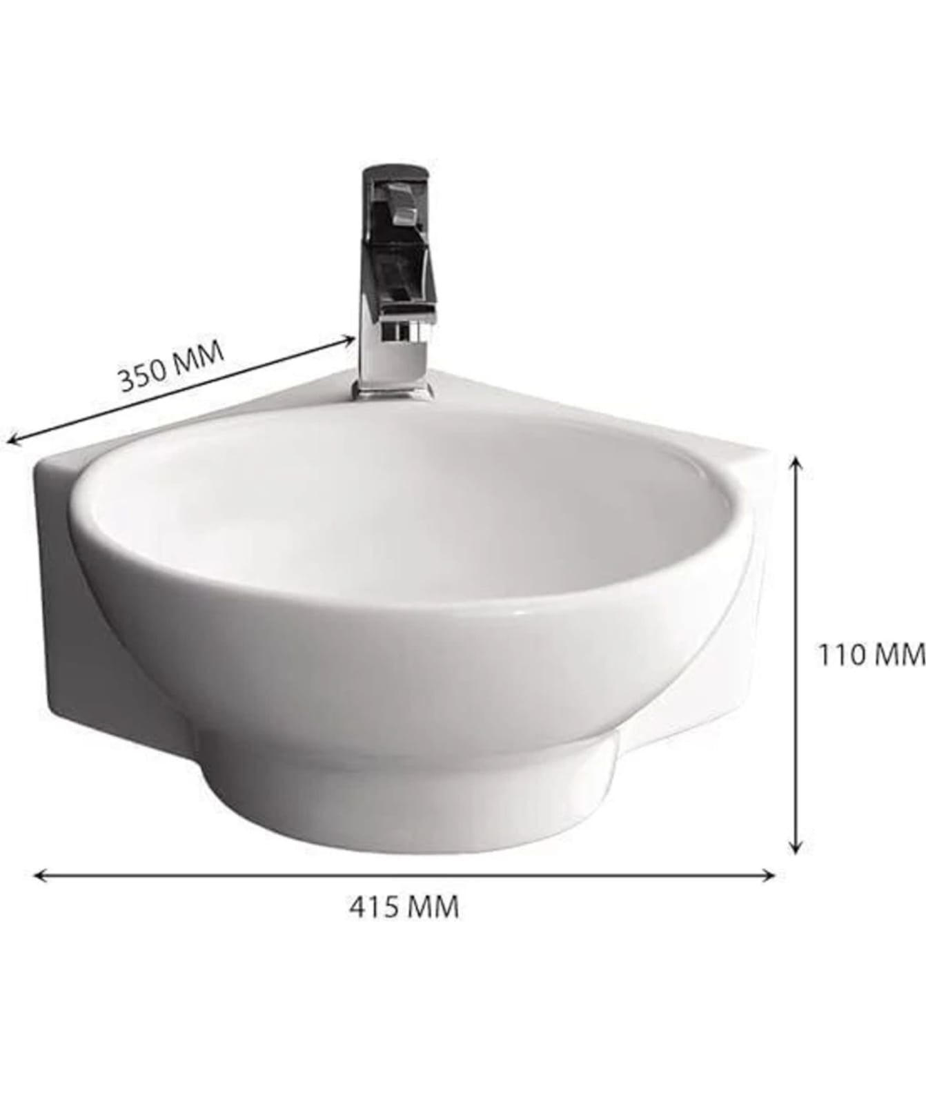Foxx Sanitaryware Ceramic Premium High Gloss White Wash basin for Bathroom, Hotels, Kitchen Round Corner - Diamond White Corner Basin