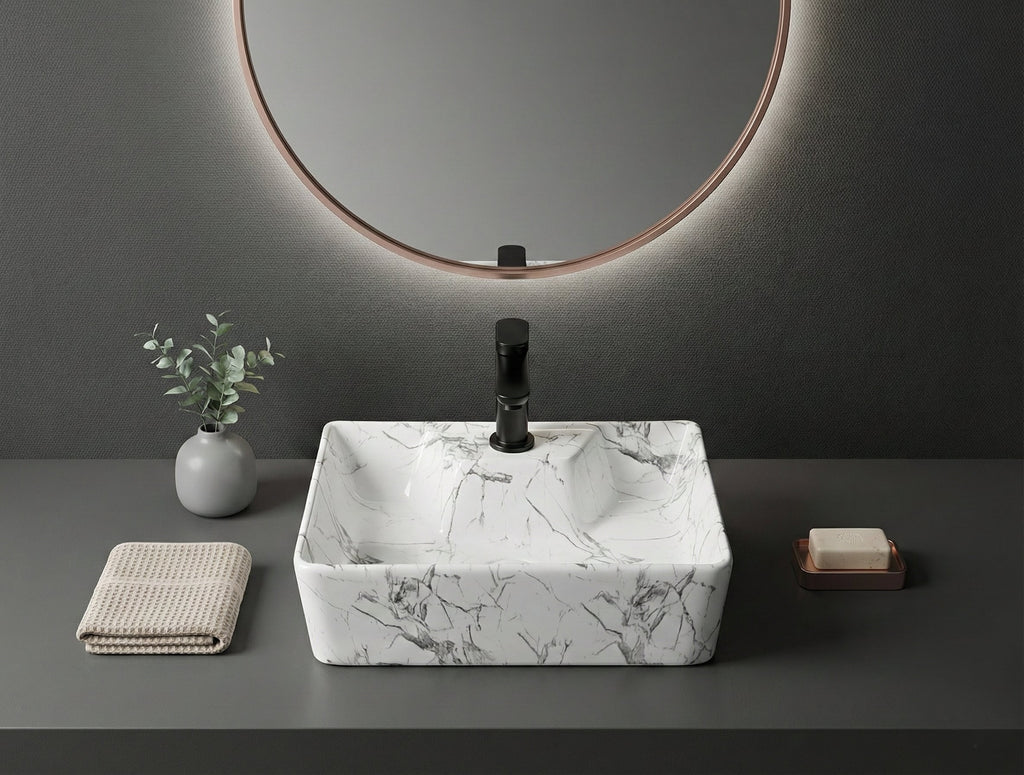 Foxx Sanitaryware 2 in 1 Wall Mount & Table Top Ceramic Premium Wash basin (M-06) (16x12x5) (M-06) Wall Hung Basin