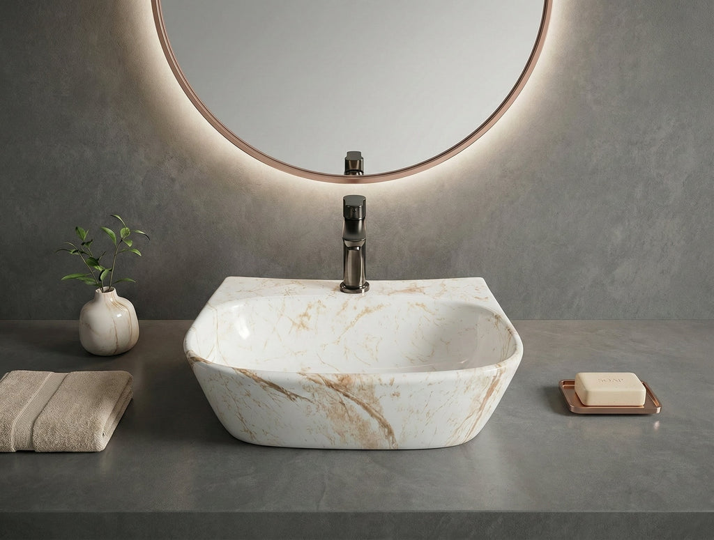 Foxx Sanitaryware 2 in 1 Wall Mount & Table Top Ceramic Premium Wash basin (Mm-10) (16x12x5) (M-10) Wall Hung Basin