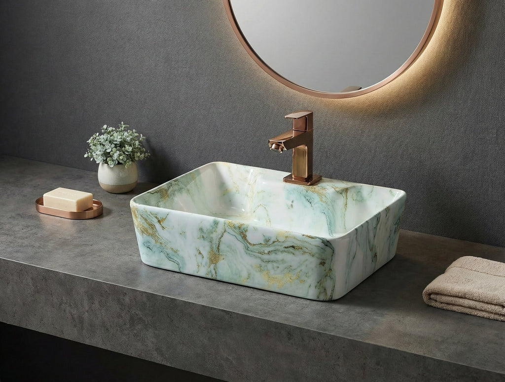 Foxx Sanitaryware 2 in 1 Wall Mount & Table Top Ceramic Premium Wash basin (M-48) (16x12x5) (M-48) Wall Hung Basin