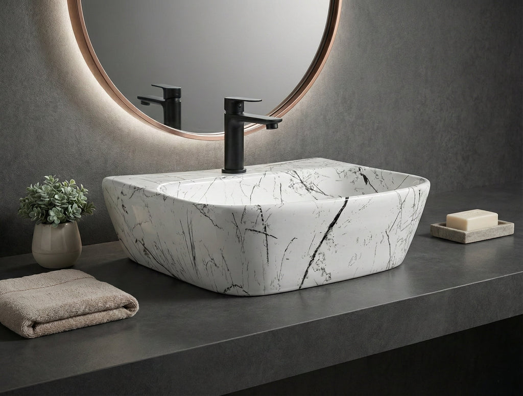Foxx Sanitaryware 2 in 1 Wall Mount & Table Top Ceramic Premium Wash basin (M-10) (16x12x5) (M-10) Wall Hung Basin