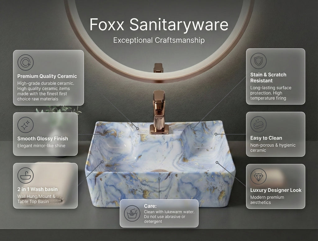 Foxx Sanitaryware 2 in 1 Wall Mount & Table Top Ceramic Premium Wash basin (M-60) (16x12x5) (M-60) Wall Hung Basin