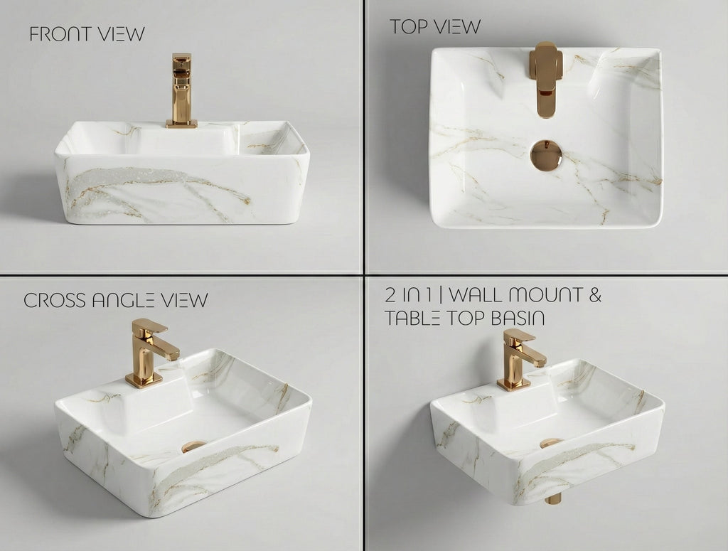 Foxx Sanitaryware 2 in 1 Wall Mount & Table Top Ceramic Premium Wash basin (M-34) (16x12x5) (M-34) Wall Hung Basin