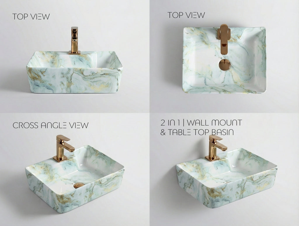 Foxx Sanitaryware 2 in 1 Wall Mount & Table Top Ceramic Premium Wash basin (M-48) (16x12x5) (M-48) Wall Hung Basin