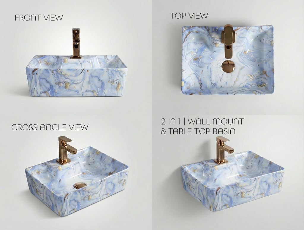 Foxx Sanitaryware 2 in 1 Wall Mount & Table Top Ceramic Premium Wash basin (M-60) (16x12x5) (M-60) Wall Hung Basin