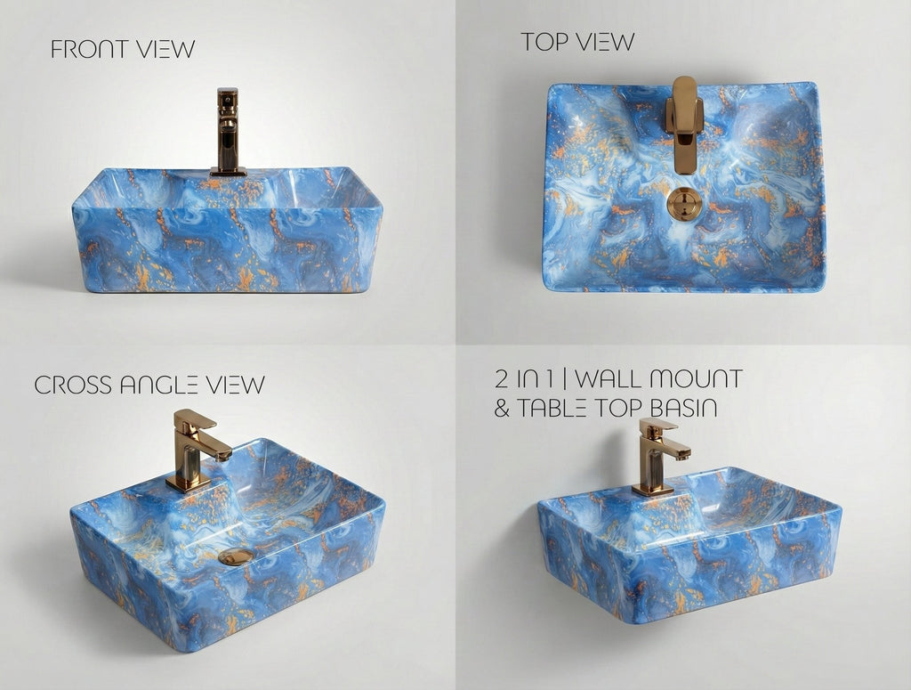 Foxx Sanitaryware 2 in 1 Wall Mount & Table Top Ceramic Premium Wash basin (M-81) (16x12x5) (M-81) Wall Hung Basin