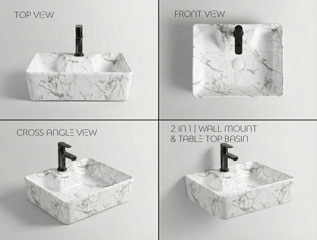 Foxx Sanitaryware 2 in 1 Wall Mount & Table Top Ceramic Premium Wash basin (M-06) (16x12x5) (M-06) Wall Hung Basin