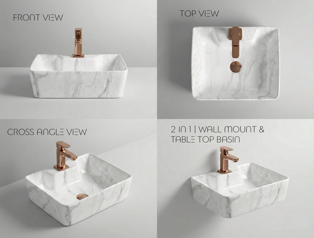Foxx Sanitaryware 2 in 1 Wall Mount & Table Top Ceramic Premium Wash basin (M-08) (16x12x5) (M-08) Wall Hung Basin