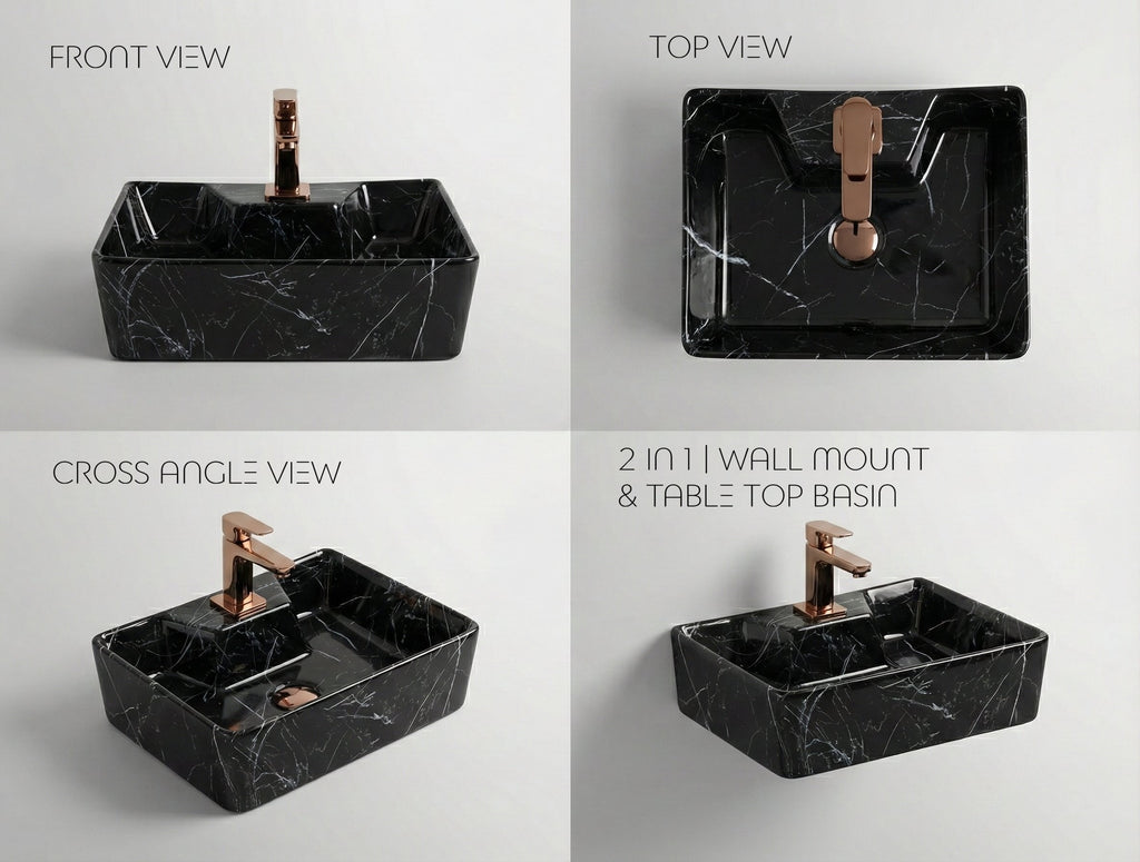 Foxx Sanitaryware 2 in 1 Wall Mount & Table Top Ceramic Premium Wash basin (M-25) (16x12x5) (M-25) Wall Hung Basin