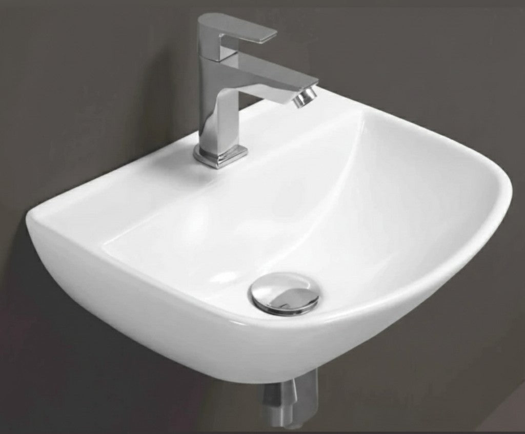 Foxx Sanitaryware 2 in 1 Wall Mount & Table Top Ceramic Premium Wash basin (Glossy White) (16x12x5) DD2 New (Diamond White) Wall Hung Basin