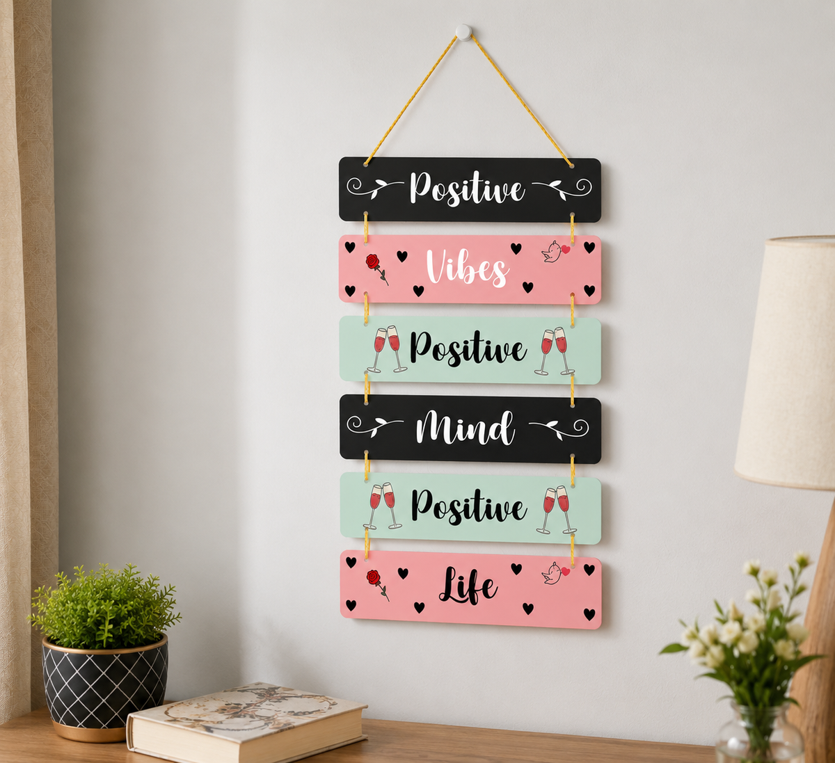 Foxx Sanitaryware Premium MDF Positive Vibes Wooden Wall Hanging for Home Decor