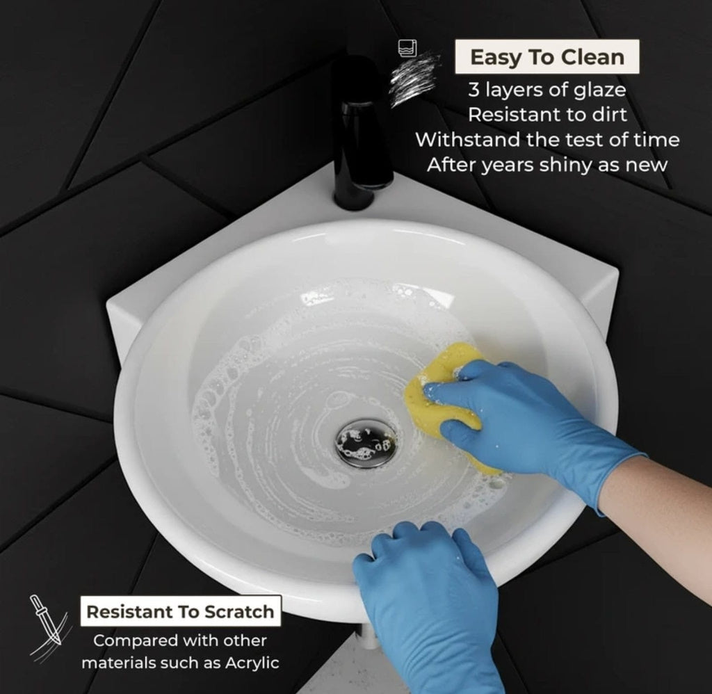 Foxx Sanitaryware Ceramic Premium High Gloss White Wash basin for Bathroom, Hotels, Kitchen Round Corner - Diamond White Corner Basin