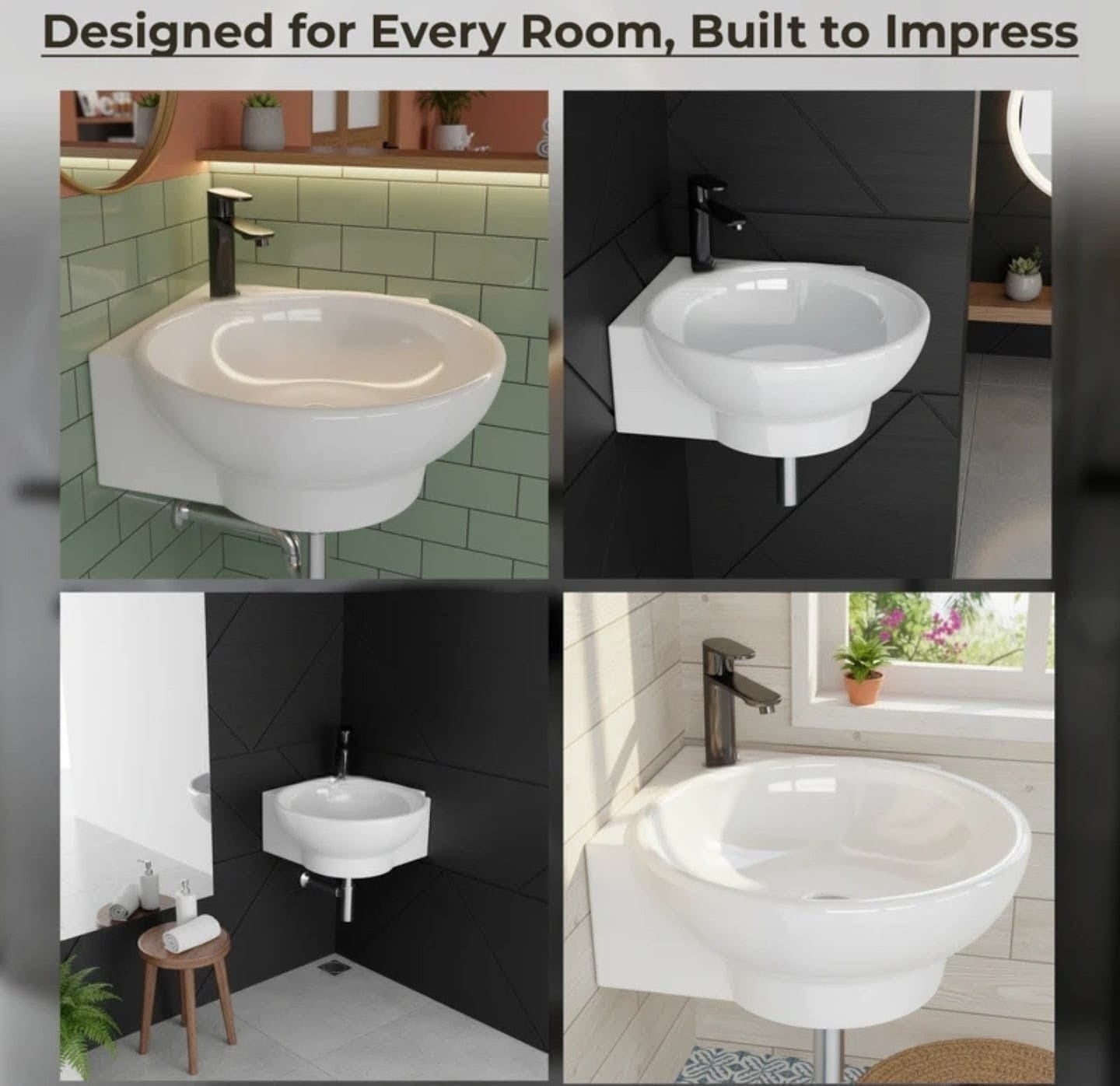 Foxx Sanitaryware Ceramic Premium High Gloss White Wash basin for Bathroom, Hotels, Kitchen Round Corner - Diamond White Corner Basin
