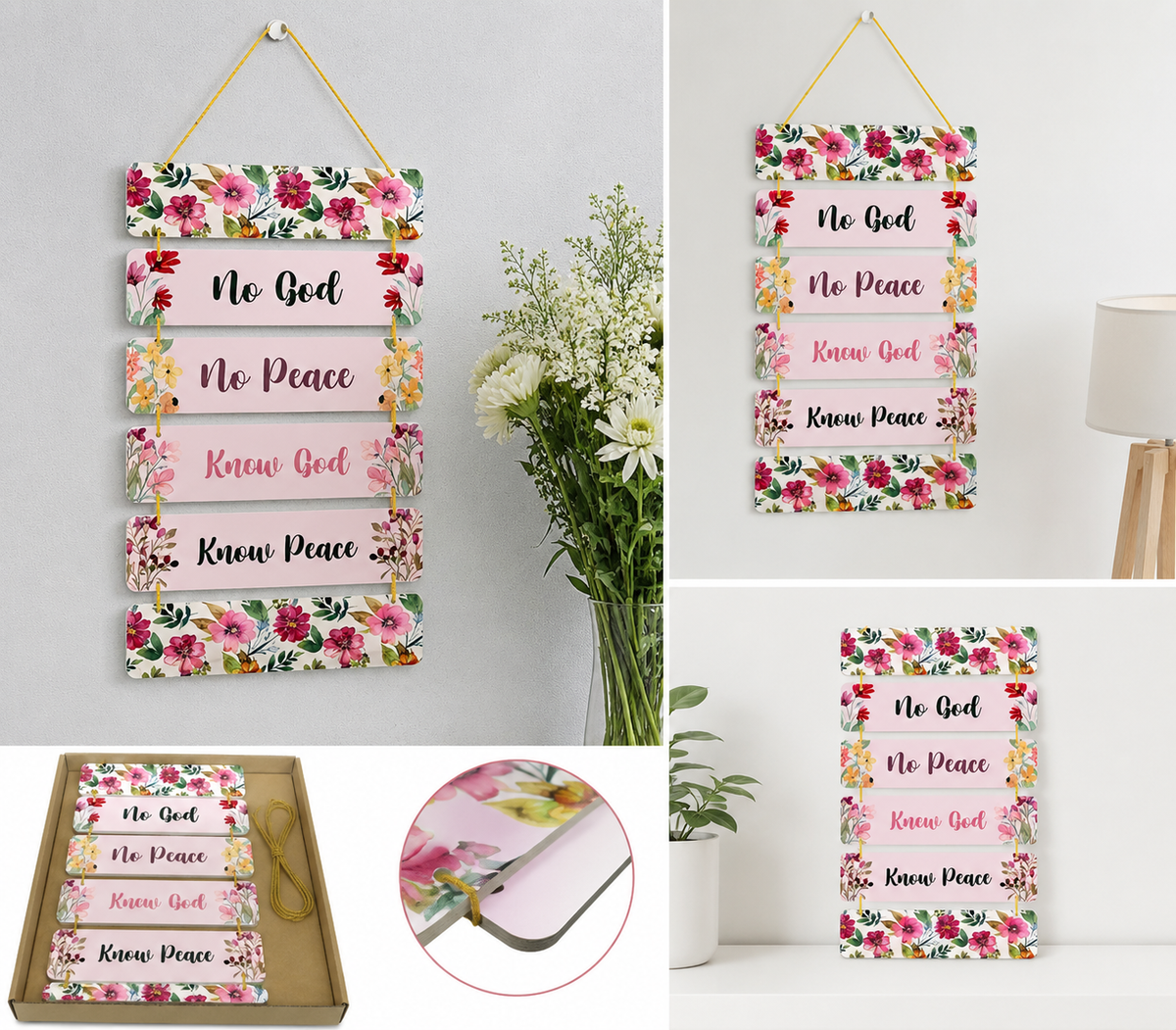 Foxx Sanitaryware Wooden Floral Wall Hanging Plaque for Home Decoration