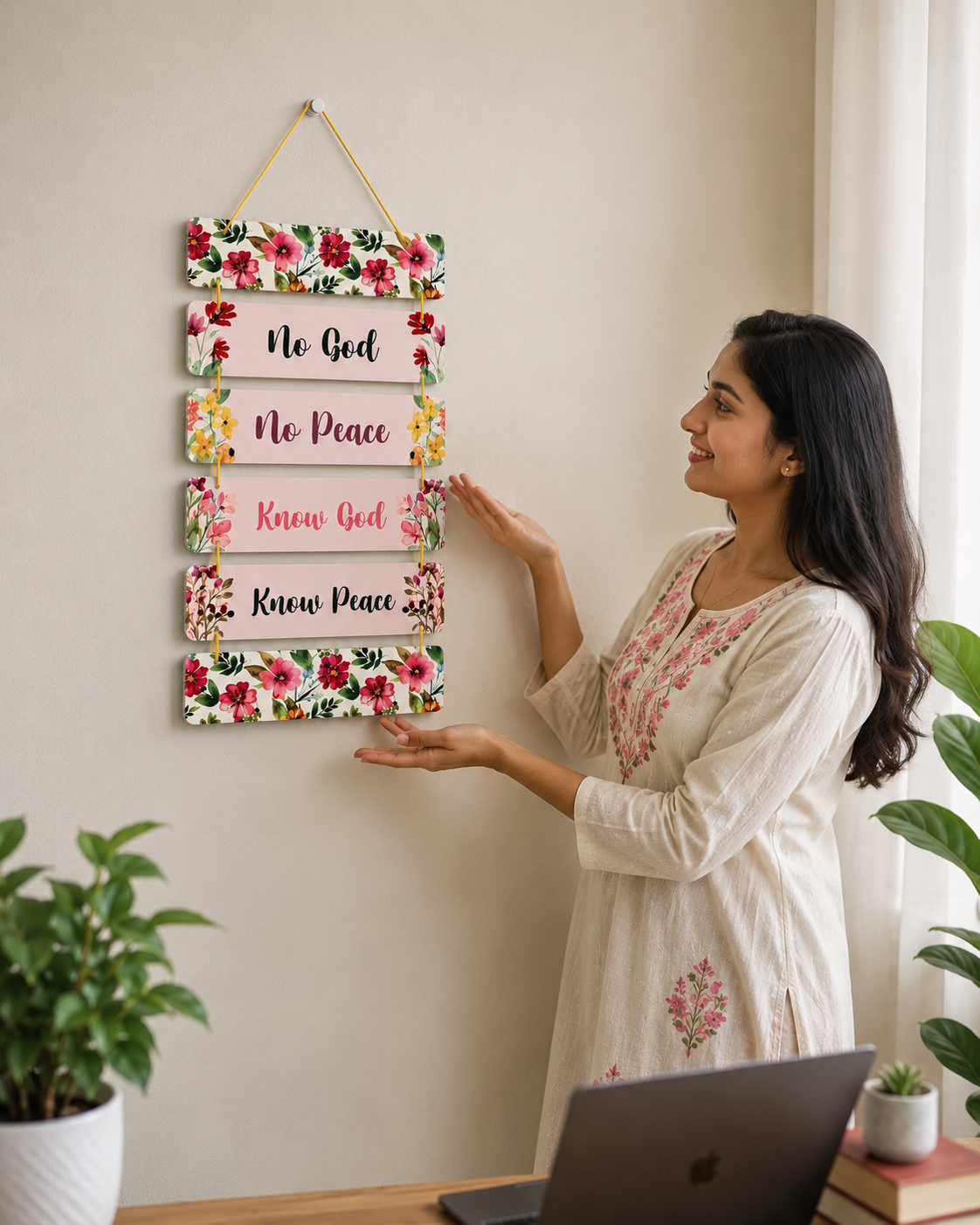 Foxx Sanitaryware Wooden Floral Wall Hanging Plaque for Home Decoration