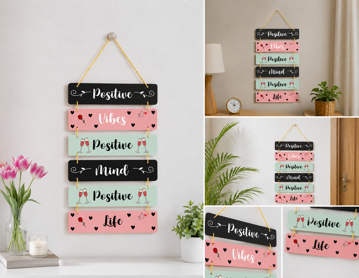 Foxx Sanitaryware Premium MDF Positive Vibes Wooden Wall Hanging for Home Decor