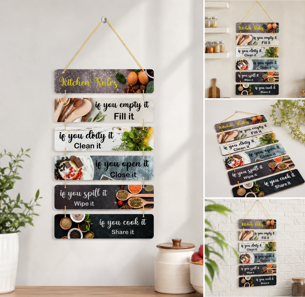 Foxx Sanitaryware Premium MDF Wooden Kitchen Rules Wall Hanging Plaque