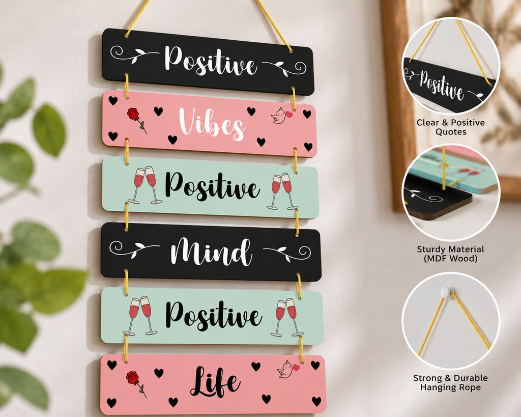 Foxx Sanitaryware Premium MDF Positive Vibes Wooden Wall Hanging for Home Decor