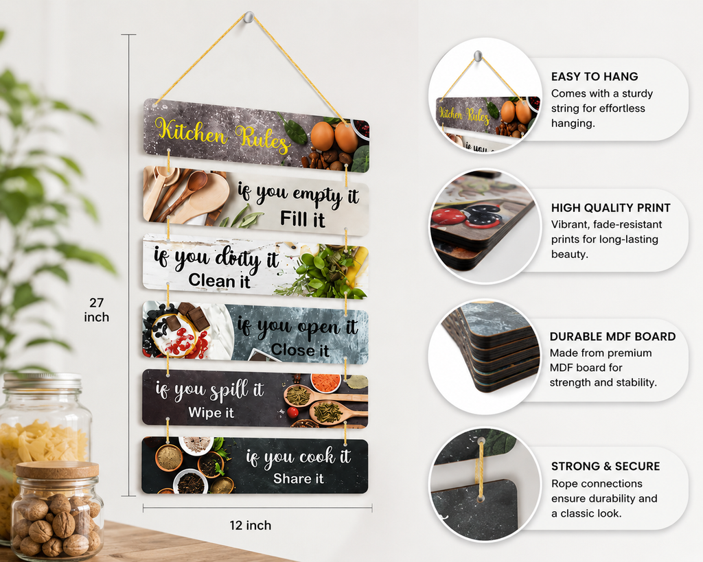 Foxx Sanitaryware Premium MDF Wooden Kitchen Rules Wall Hanging Plaque