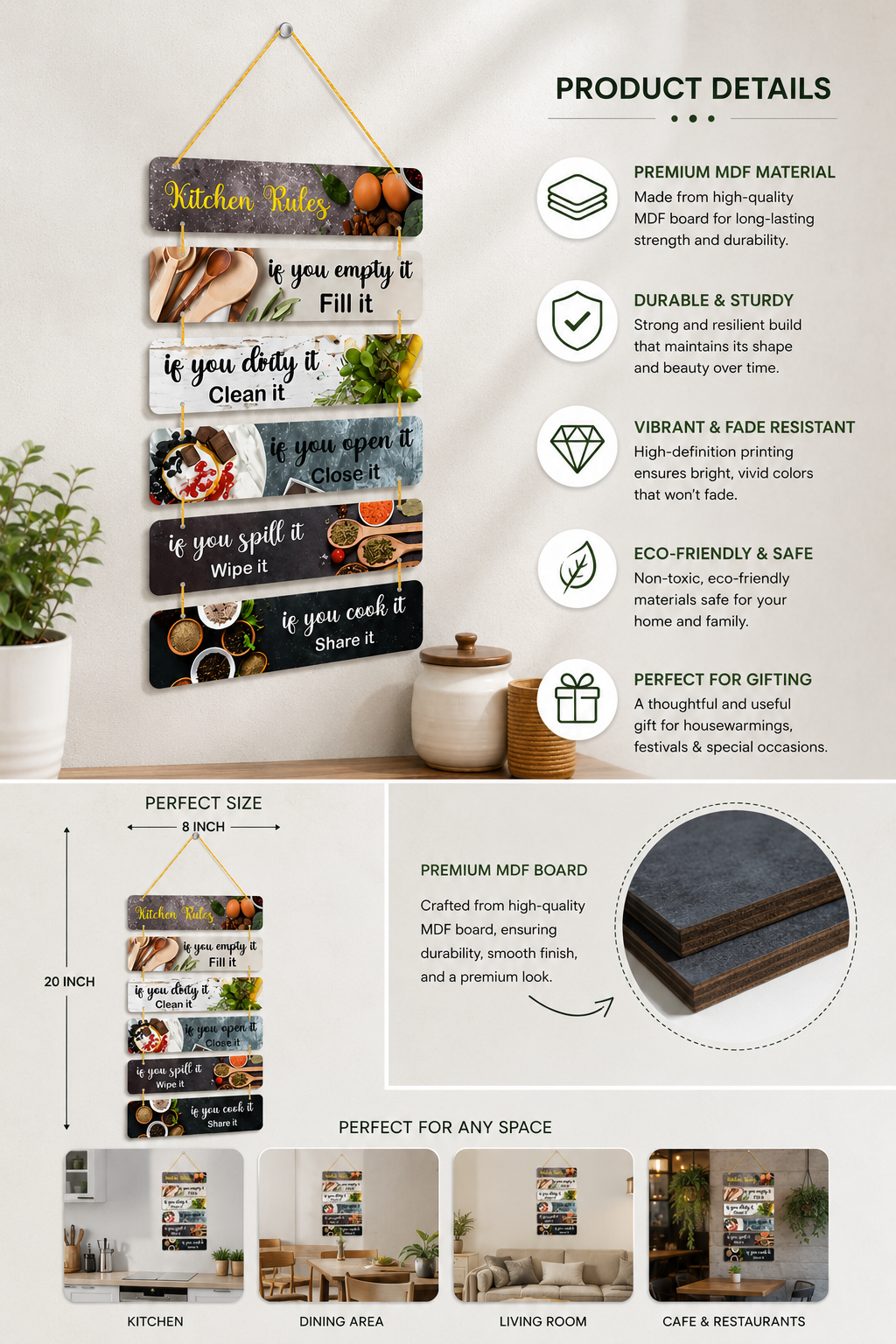 Foxx Sanitaryware Premium MDF Wooden Kitchen Rules Wall Hanging Plaque