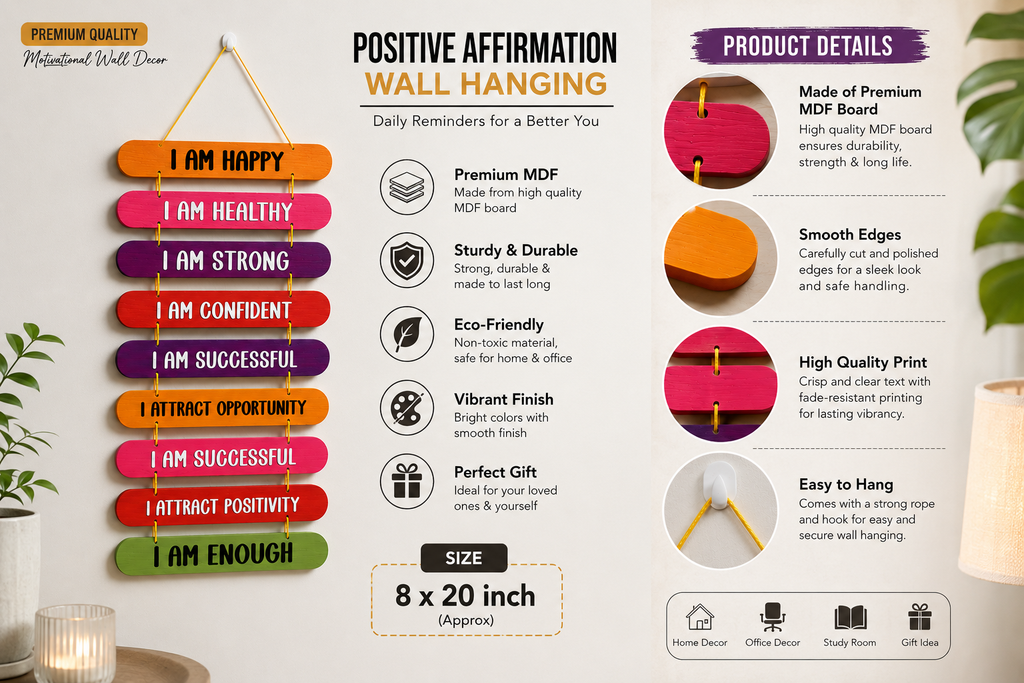 Foxx Sanitaryware Premium MDF Wooden Positive Affirmation Wall Hanging | Motivational Quotes