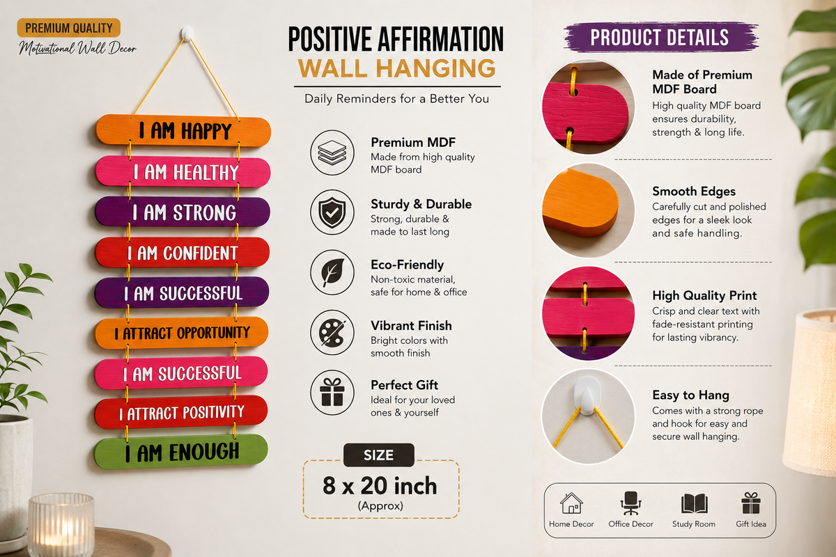 Foxx Sanitaryware Premium MDF Wooden Positive Affirmation Wall Hanging | Motivational Quotes