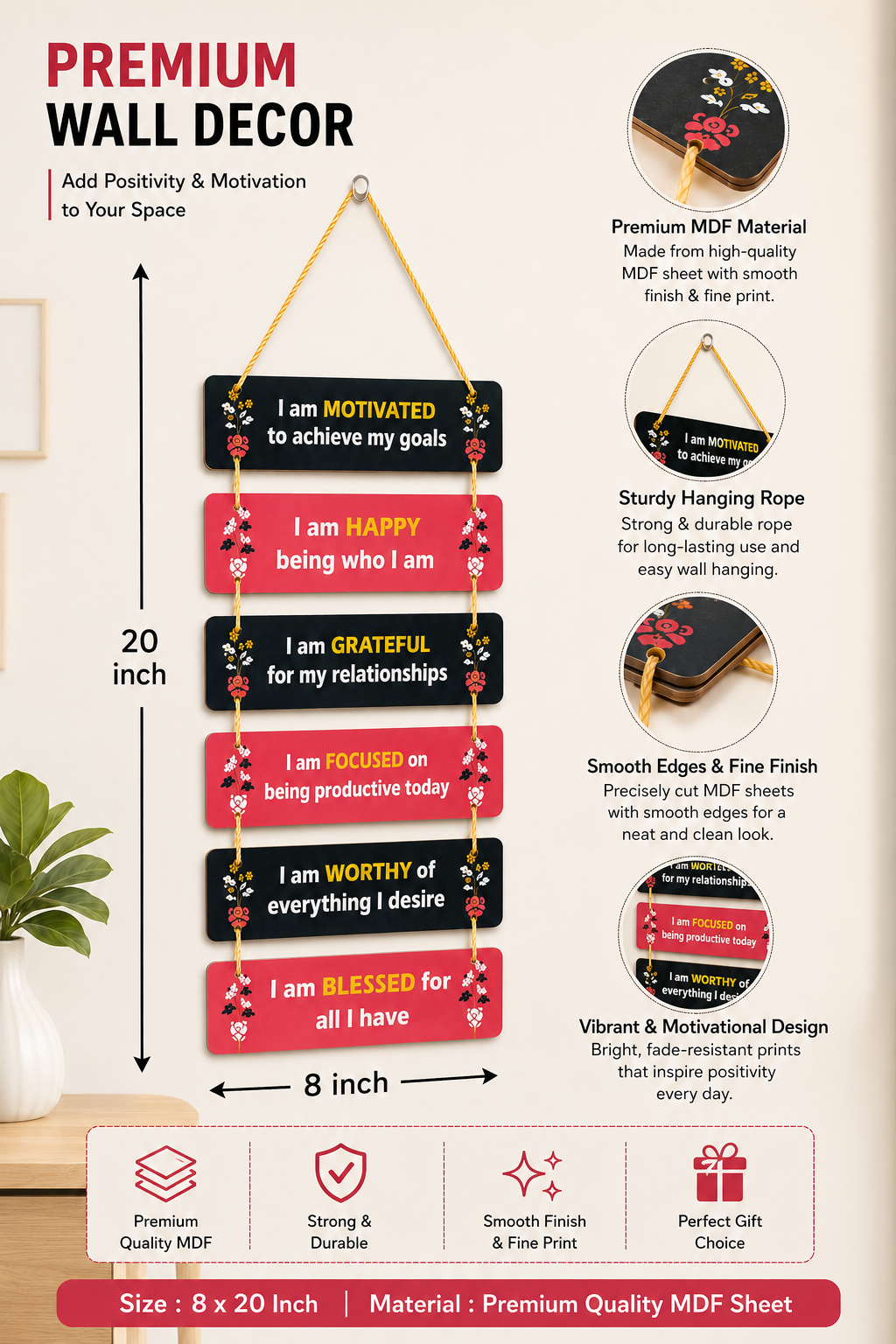 Foxx Sanitaryware Premium MDF Wooden Motivational Affirmation Wooden Wall Hanging