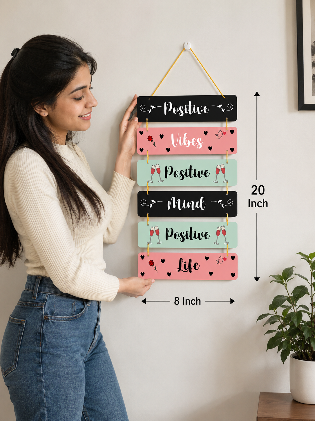 Foxx Sanitaryware Premium MDF Positive Vibes Wooden Wall Hanging for Home Decor