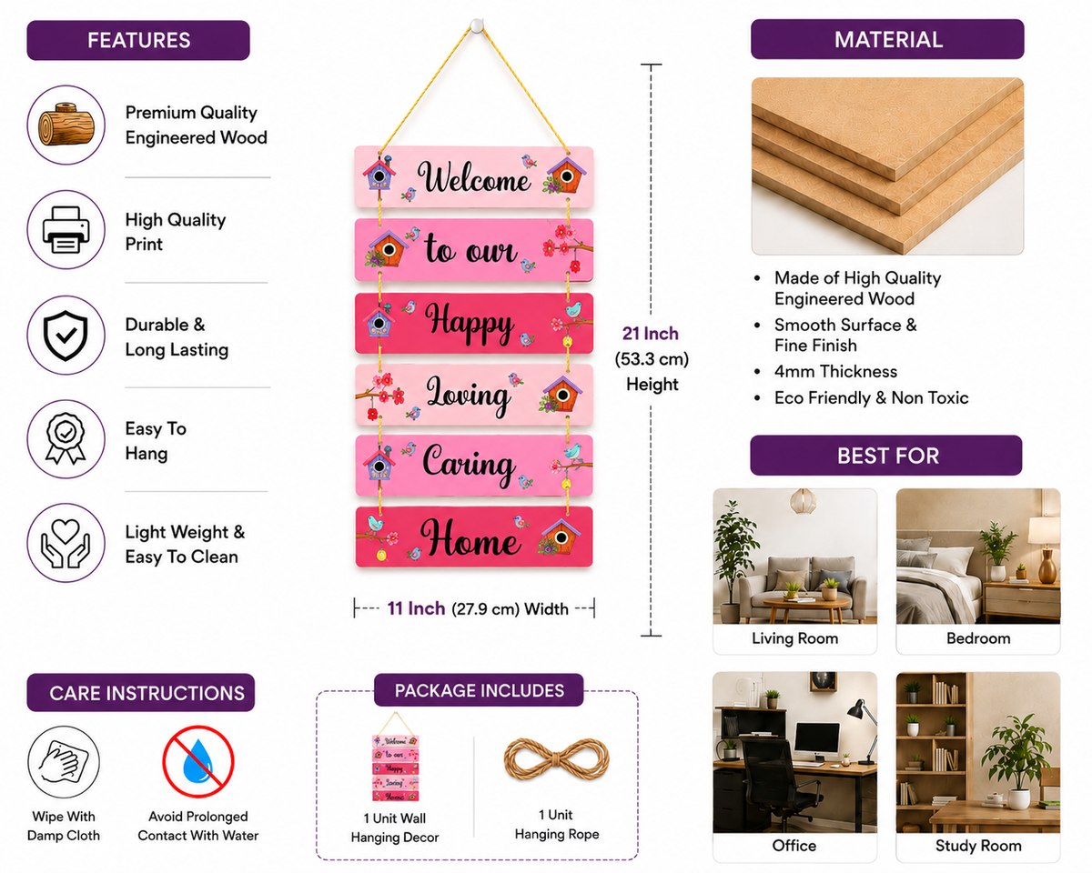 Foxx Sanitaryware Welcome MDF Wall Hanging for Home Entrance & Wall Decor (106)