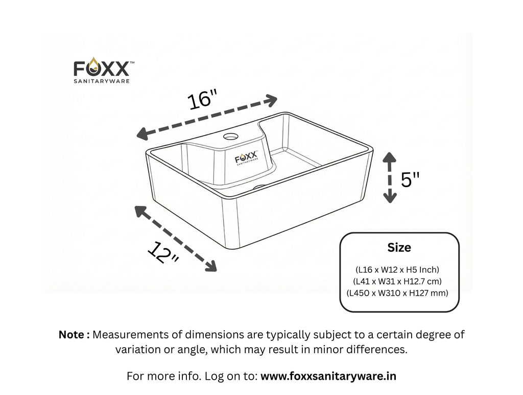 Foxx Sanitaryware 2 in 1 Wall Mount & Table Top Ceramic Premium Wash basin (Glossy White) (16x12x5) (Diamond White) Wall Hung Basin
