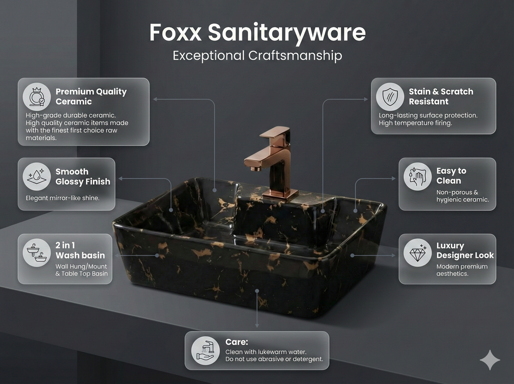 Foxx Sanitaryware 2 in 1 Wall Mount & Table Top Ceramic Premium Wash basin (M-24) (16x12x5) (M-24) Wall Hung Basin
