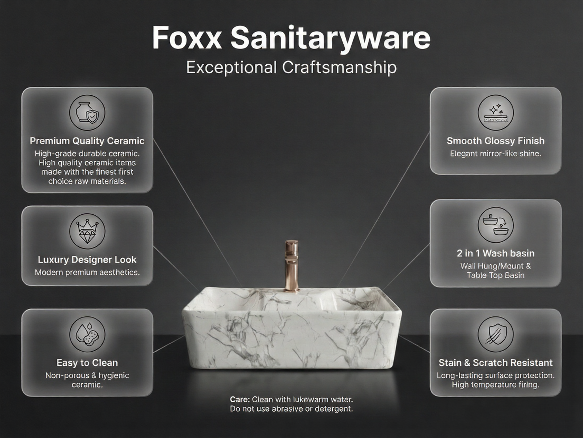 Foxx Sanitaryware 2 in 1 Wall Mount & Table Top Ceramic Premium Wash basin (M-06) (16x12x5) (M-06) Wall Hung Basin