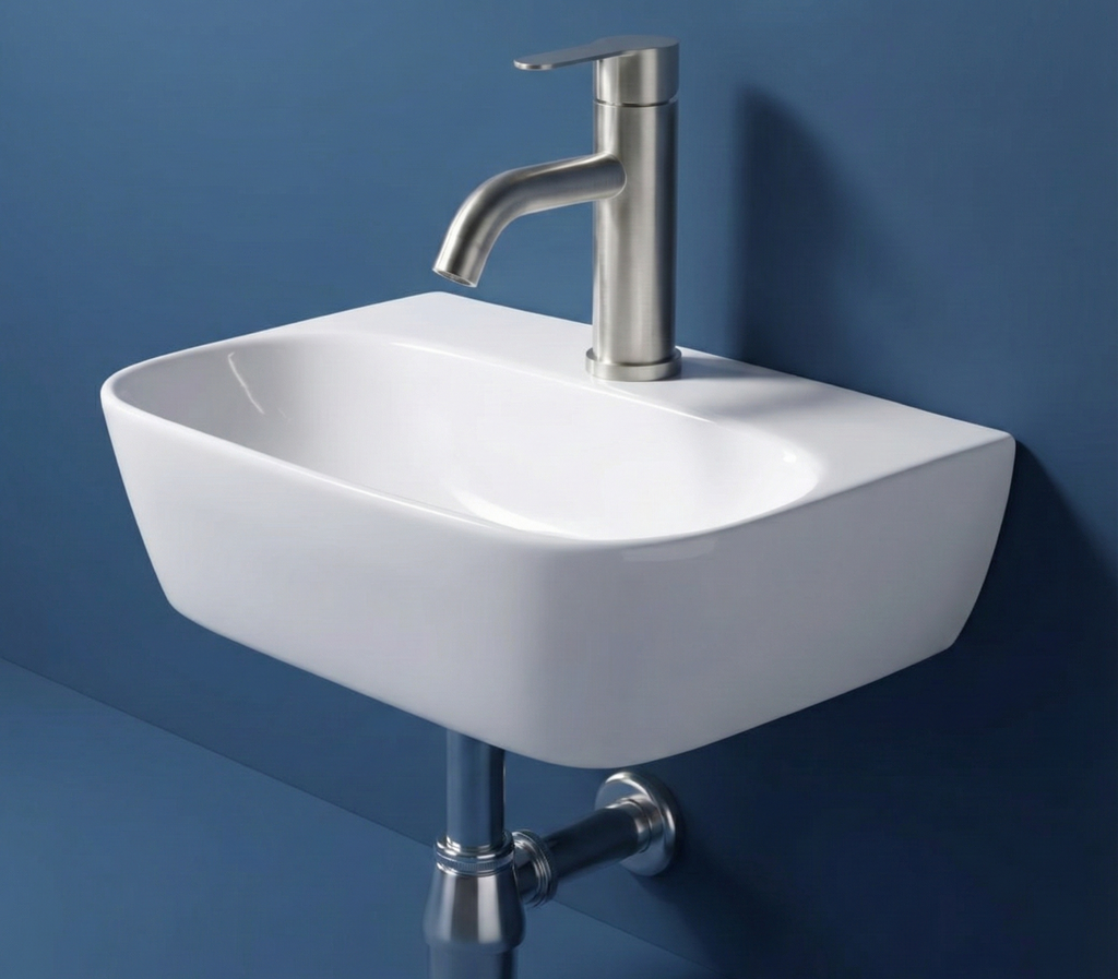 Foxx Sanitaryware 2 in 1 Wall Mount & Table Top Ceramic Premium Wash basin (Glossy White) (16x12x5) DD2 (Diamond White) Wall Hung Basin