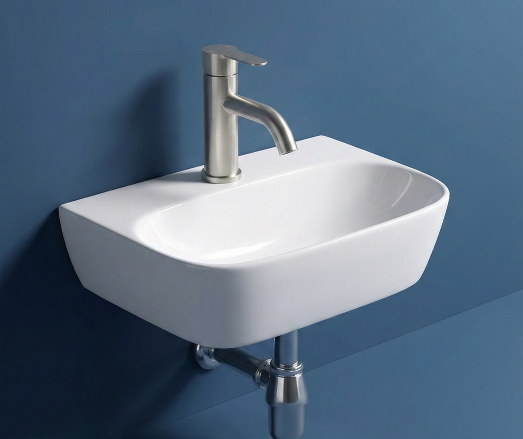 Foxx Sanitaryware 2 in 1 Wall Mount & Table Top Ceramic Premium Wash basin (Glossy White) (16x12x5) DD2 (Diamond White) Wall Hung Basin