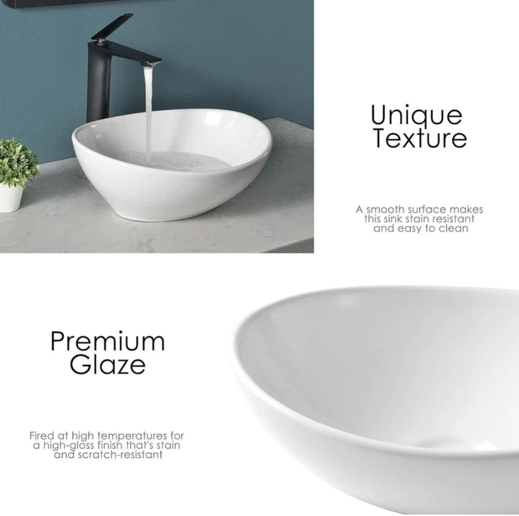 Foxx Sanitaryware Ceramic Premium High Gloss White Wash basin for Bathroom, Hotels (17x13x5) (High Gloss- White Ceramic (Bowl Shape) Counter Top