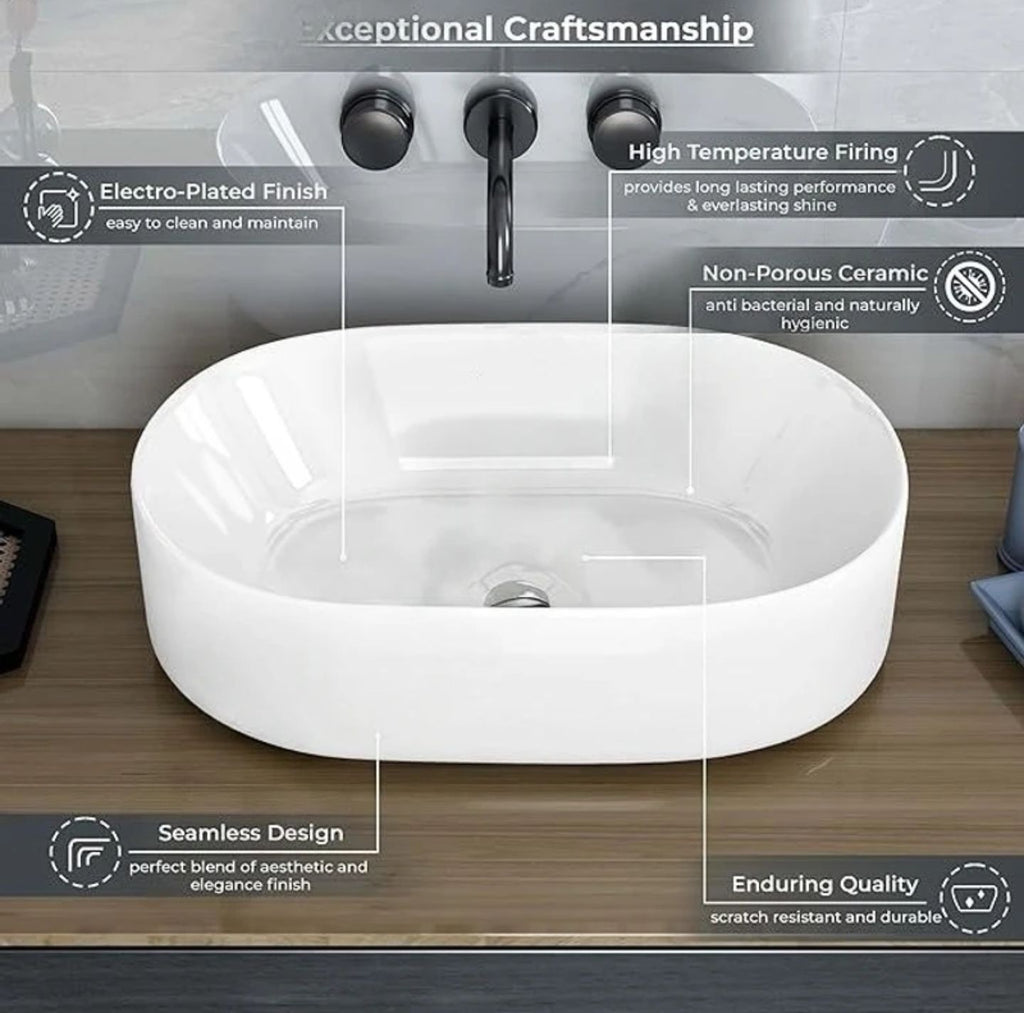 Foxx Sanitaryware Ceramic Premium White Wash basin for Home, Hotels (19x13x5)(Premium White)