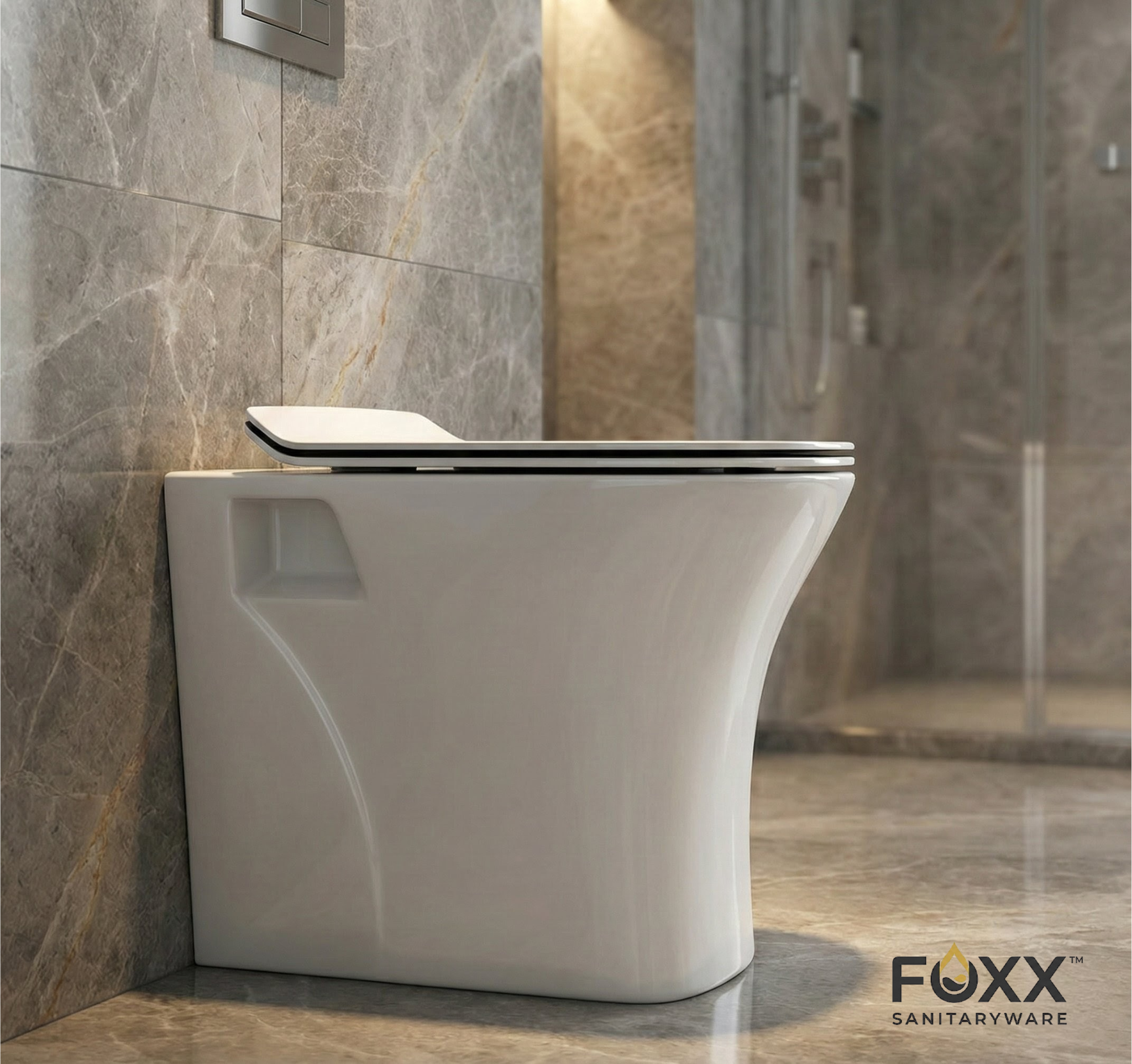 Foxx Sanitaryware Premium Grade White Floor Mounted Commode for Hotels and Home Floor Mounted White Western Commode (White)