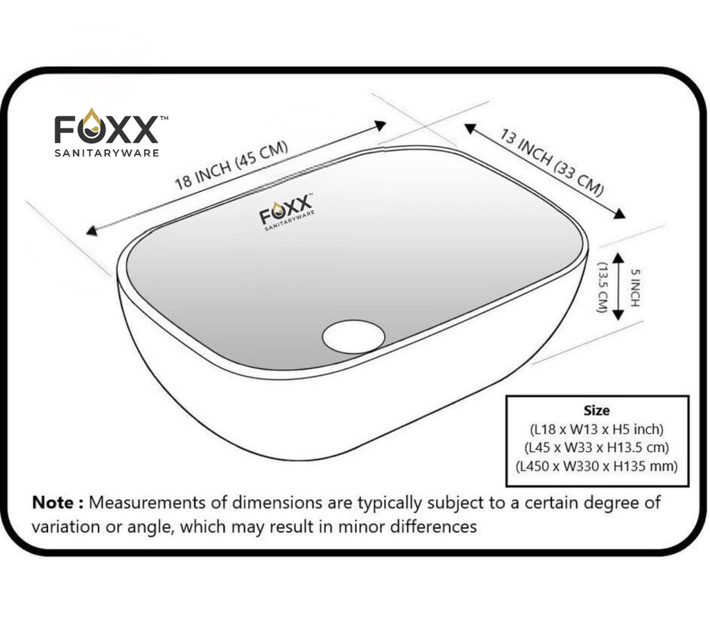 Foxx Sanitaryware Ceramic Premium White Wash basin for Home, Hotels (18x13x5)(Premium White)