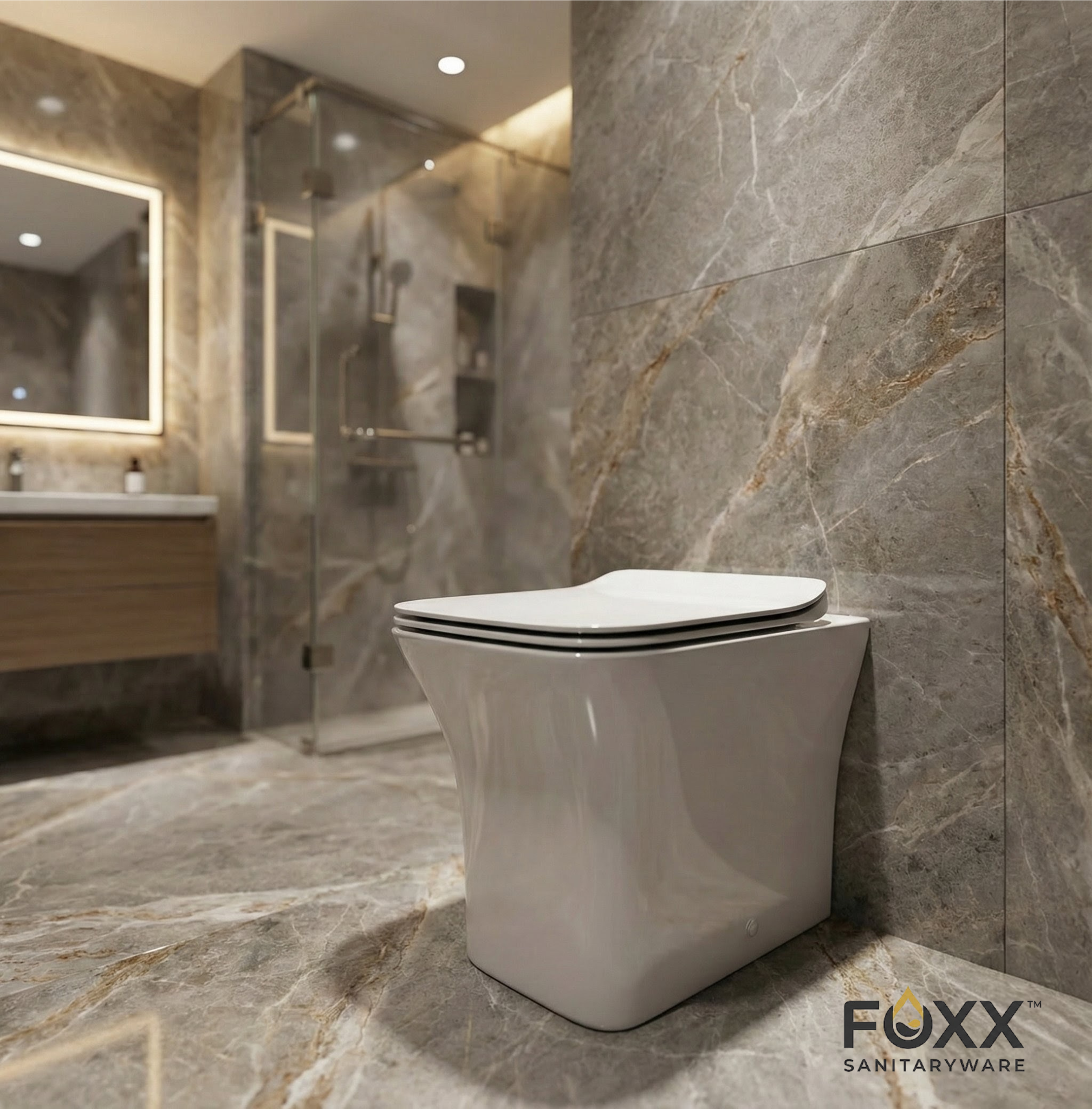 Foxx Sanitaryware Premium Grade White Floor Mounted Commode for Hotels and Home Floor Mounted White Western Commode (White)