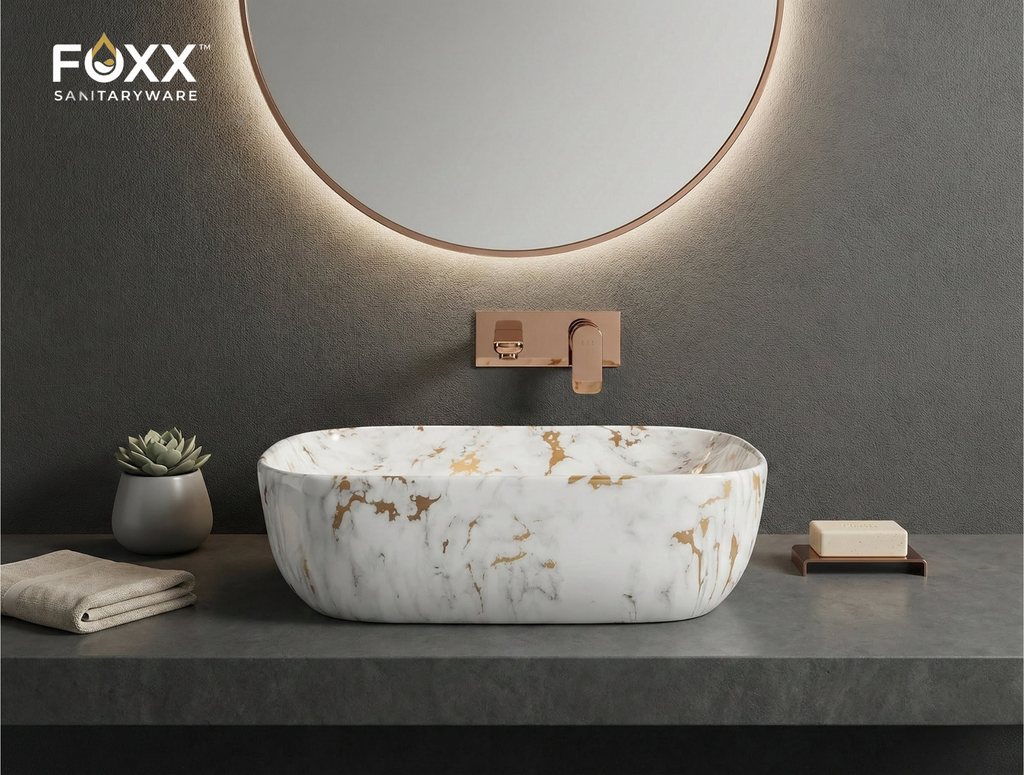 Foxx Sanitaryware Ceramic Premium Designer Wash basin for Home, Hotels (18x13x5)(M-01) (18x13x5) (M-01) Table Top Basin