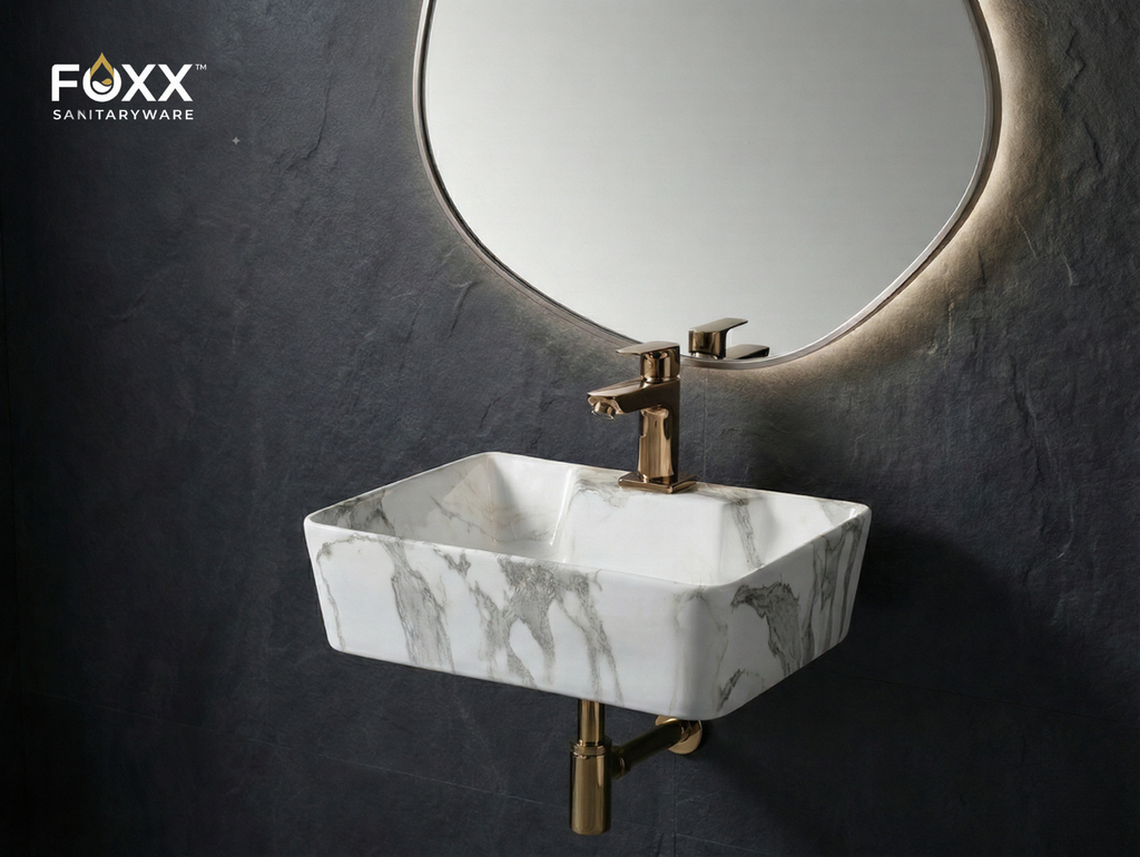Foxx Sanitaryware 2 in 1 Wall Mount & Table Top Ceramic Premium Wash basin (M-60) (16x12x5) (M-60) Wall Hung Basin