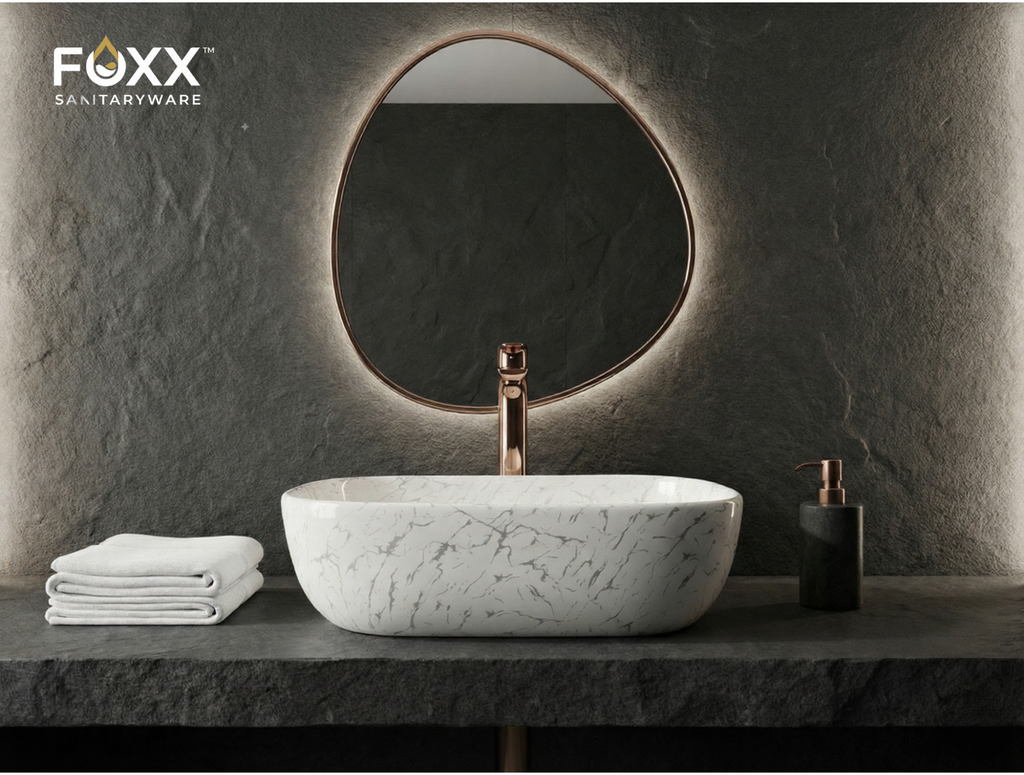 Foxx Sanitaryware Ceramic Premium Designer Wash basin for Home, Hotels (18x13x5)(M-03) (18x13x5) (M-03) Table Top Basin