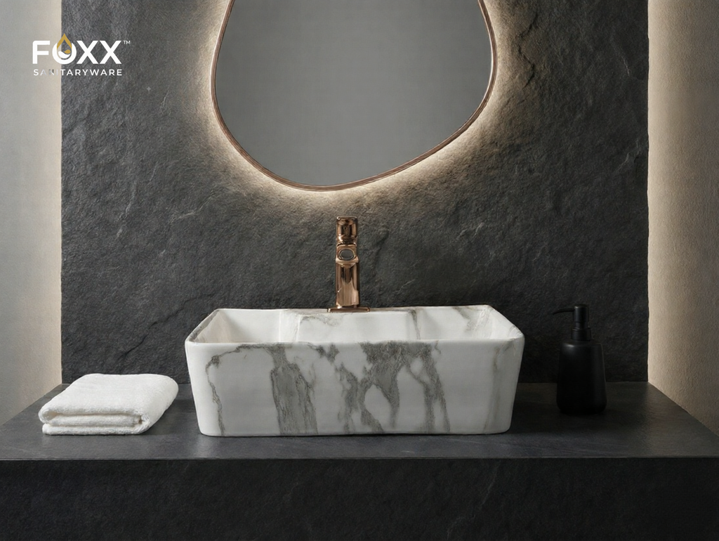Foxx Sanitaryware 2 in 1 Wall Mount & Table Top Ceramic Premium Wash basin (M-60) (16x12x5) (M-60) Wall Hung Basin