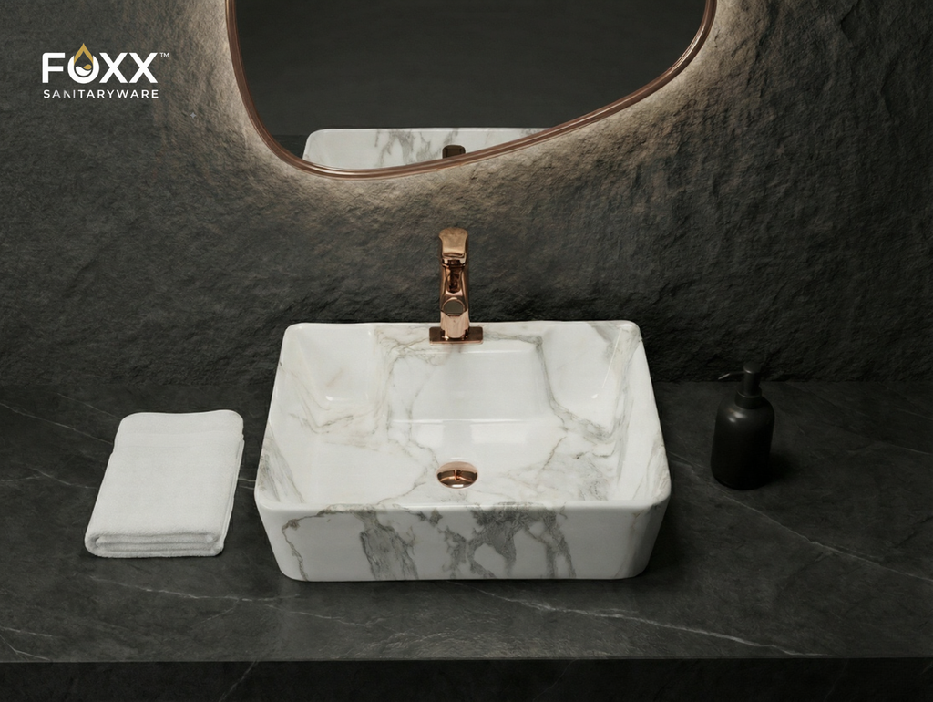 Foxx Sanitaryware 2 in 1 Wall Mount & Table Top Ceramic Premium Wash basin (M-60) (16x12x5) (M-60) Wall Hung Basin