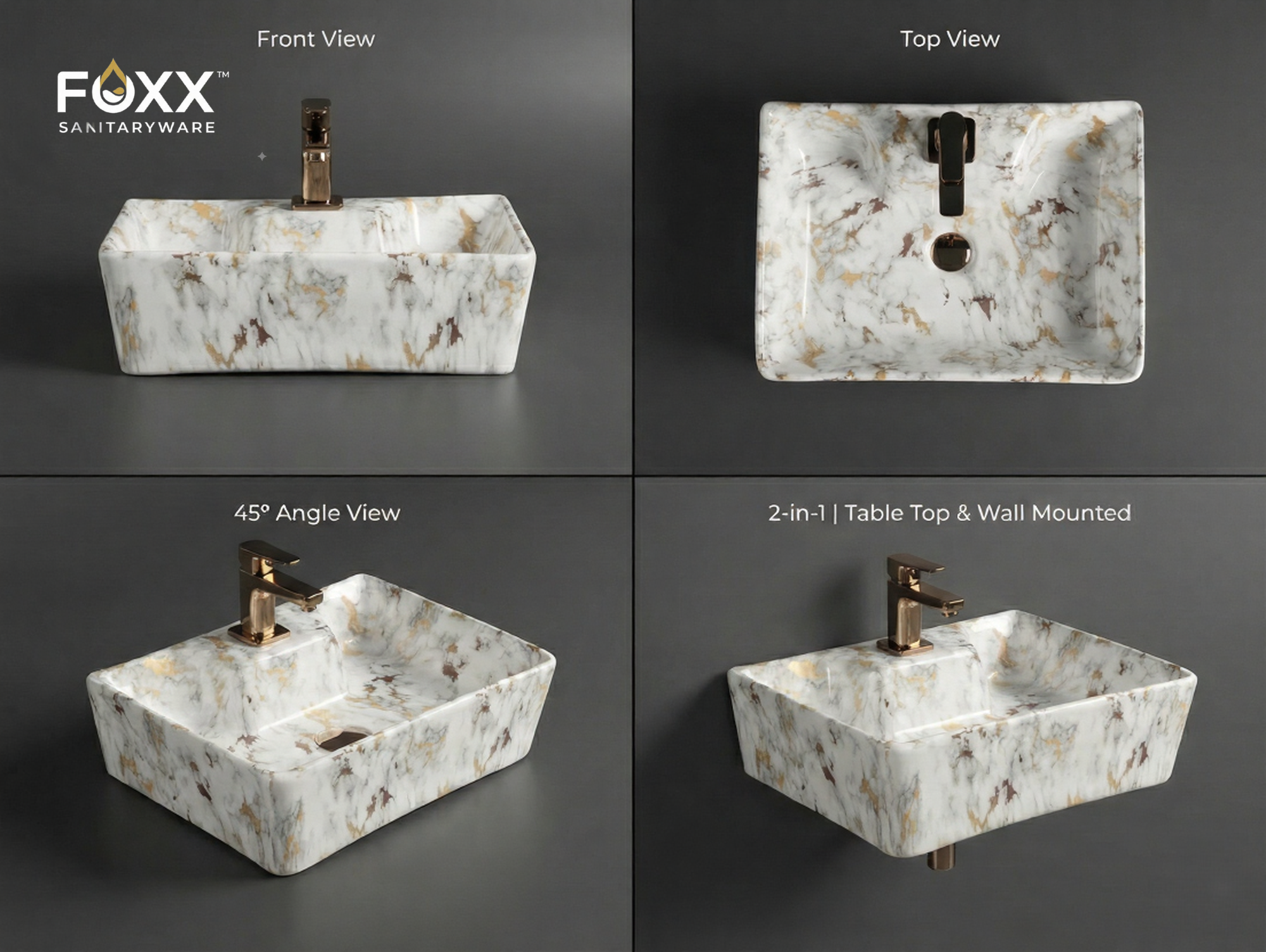 Foxx Sanitaryware 2 in 1 Wall Mount & Table Top Ceramic Premium Wash basin (M-01) (16x12x5) (M-01) Wall Hung Basin