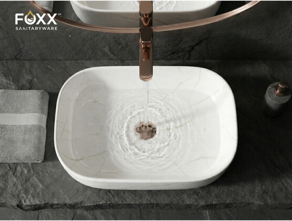 Foxx Sanitaryware Ceramic Premium Designer Wash basin for Home, Hotels (18x13x5)(M-02) (18x13x5) (M-02) Table Top Basin